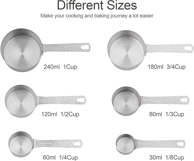 Measuring Cups and Spoons Set 14, Metric & US 18/8 Stainless Steel Measuring Cups and Spoons Set, Dry & Liquid Metal 6 Measure Cups & 7 Measure Spoons w/Leveler for Kitchen & Baking