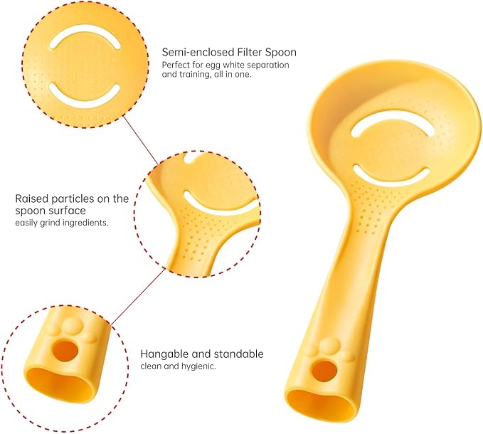 Egg Yolk Separator & Masher 5-in-1 Multi-Function Kitchen Spoon for Potato Mashing, Garlic Mashing, Egg Separating – Self-Standing & Hangable Design