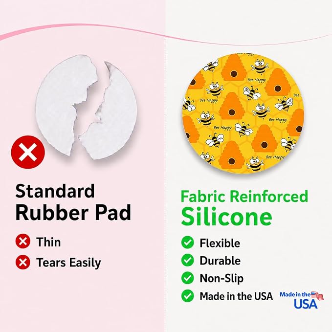 Andreas Silicone Jar Opener, Bee Happy – 6.25" Non-Slip Lid Gripper & Garlic Peeler, Dishwasher Safe, Multi-Use, Durable Silicone & Fabric, Made in the USA, JO-373