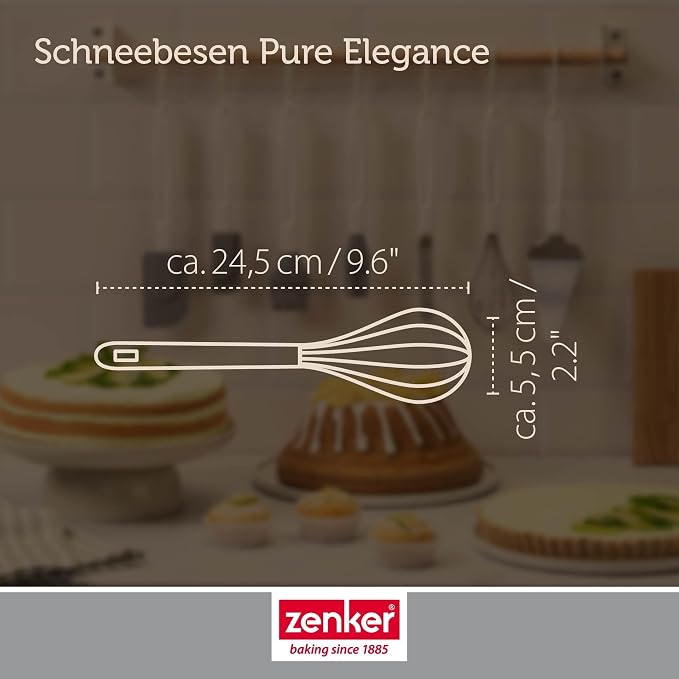 Zenker Pure Elegance Whisk - Made of Stainless Steel, for Mixing and Whipping Dough, Eggs or Cream, Dishwasher Safe, Designed in Germany