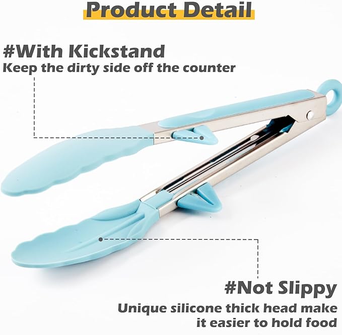 9" Kitchen Tongs, 3Pcs Tongs for Cooking with Silicone Tips, Food Grade Small Silicone Tong, Mini Serving Tong for BBQ Salad(Gradient Blue)