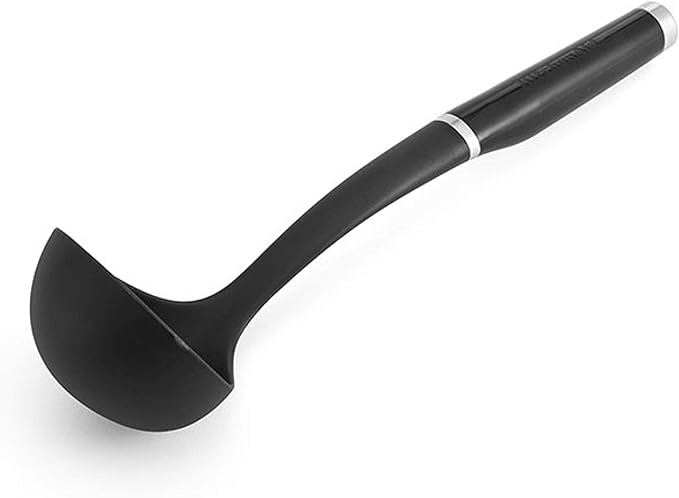 KitchenAid Classic Soup Ladle, One Size, Black 2 & Classic Multifunction Can Opener/Bottle Opener & Gourmet Stainless Steel Wire Masher, 10.24-Inch, Black