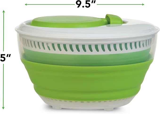 PrepWorks 3 Qt Collapsible Salad Spinner – Space-Saving, Easy-to-Use, BPA-Free, for Quick Salad Washing & Drying, Dishwasher Safe
