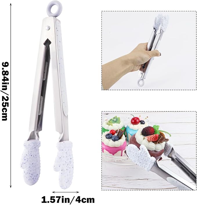 Kitchen Tongs for Cooking Non Stick Cooking Tongs Silicone Tongs Kitchen Tongs with Silicone Tips Stainless Steel Tongs (White)