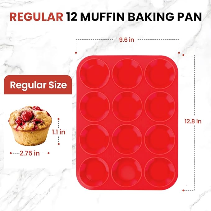 CAKETIME Silicone Muffin Pan 3 Pack Regular 12 Cup Muffin Tin for Baking Banana Muffins Cupcakes Egg Muffins
