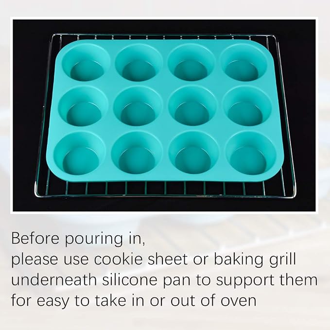 CAKETIME Silicone Muffin Pan Set, Cupcake Pans 12 Cups Silicone Baking Molds, Food Grade, Pinch Test Approved, Pack of 2