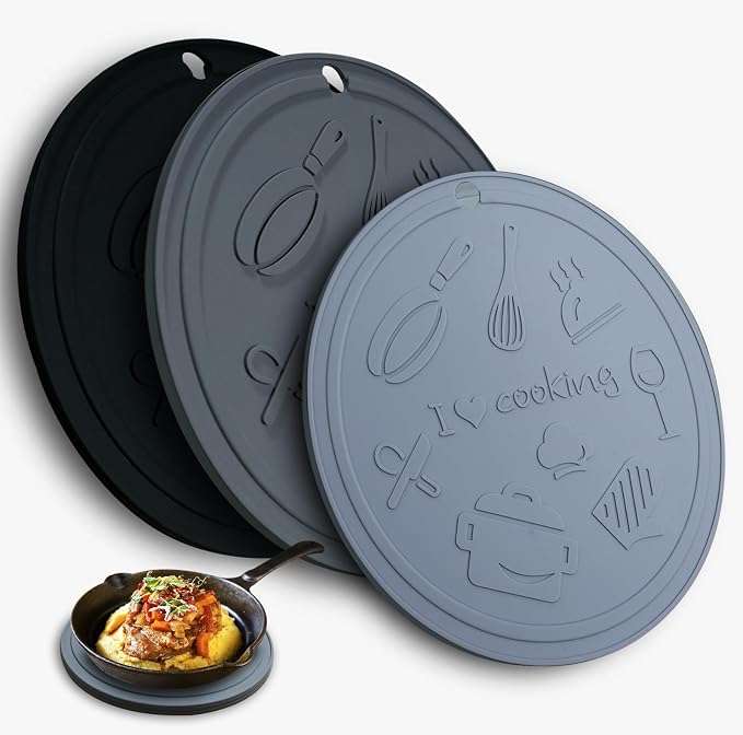 Silicone Trivet Mats - 3 Heat Resistant Pot Holders, Non-Slip Hot Pads for Kitchen, Food Grade Silicone, BPA Free, Easy to Wash (Black Gray)