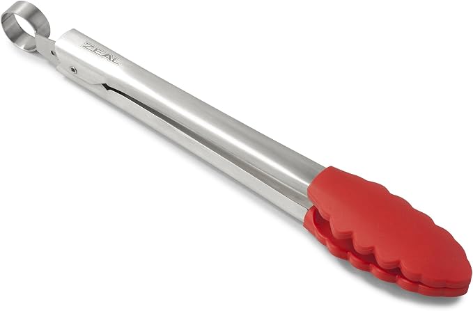 Zeal Silicone Non-Stick Kitchen Tongs with Stainless Steel Handle (26cm) -Red, 26 cm