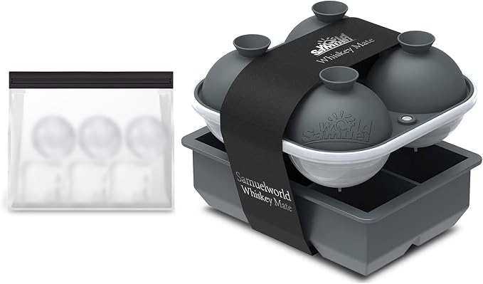 Samuelworld Silicone Premium Ice Trays, 2 Inches Extra Large Cubes & 2.5 Inches Sphere Ice Molds - BPA Free, Craft Ice Maker for Gifting, Easy Release - Grey(With Ice Bag)