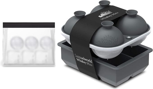 Samuelworld Silicone Premium Ice Trays, 2 Inches Extra Large Cubes & 2.5 Inches Sphere Ice Molds - BPA Free, Craft Ice Maker for Gifting, Easy Release - Grey(With Ice Bag)