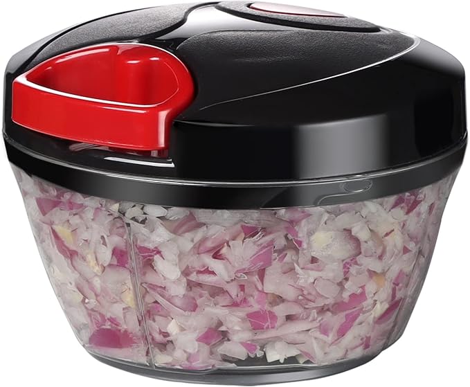 Ourokhome Manual Food Processor Vegetable Chopper, Portable Hand Pull String Garlic Mincer Onion Cutter for Veggies, Ginger, Fruits, Nuts, Herbs, etc., 500ml, Black