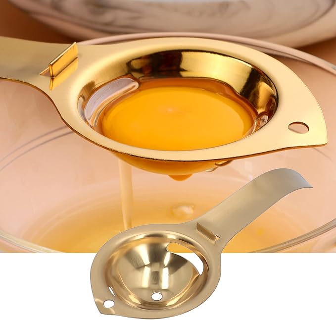 Stainless Steel Egg Yolk Separator with Long Handle, Egg Yolk White Separation Tool, Egg Strainer and Extractor for Cooking and Baking, Gold