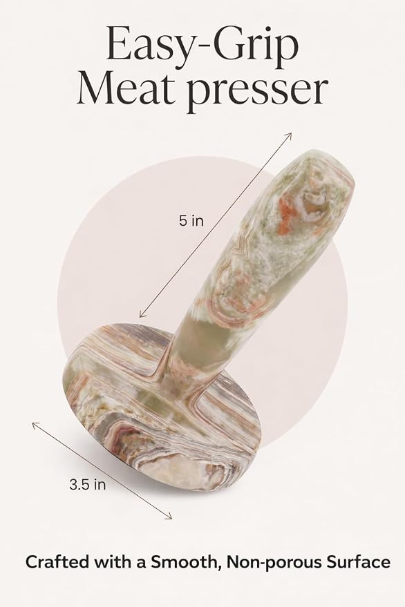 Marble Meat Pounder Tenderizer 5" Inches Green Onyx Handmade Round Chicken Flattener Tool - Works Great As A Smash Burger Press - Meat Flattener for Steak, Chicken, Pork
