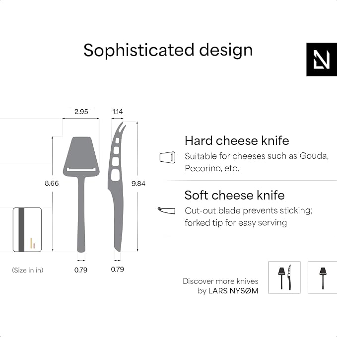 LARS NYSØM Cheese Slicer and Knife Set 2 pcs. I Cheese Knife Set & Cutter Made of Stainless Steel (Stainless Steel)