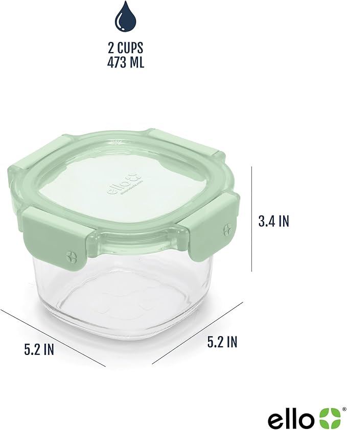 Ello Color Lock 2 Cup Glass Meal Prep Set with Lids, 3 Pack, Desert Festival