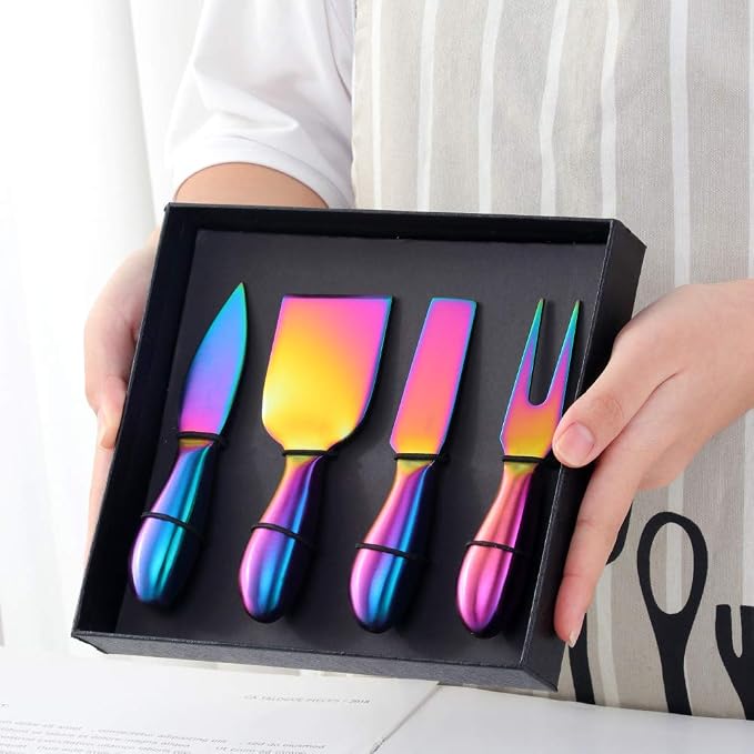 Cheese Knife Set，Stainless Steel Cheese Tool，Ergonomic Design&Easy To Use， for Birthday/Parties/Wedding/Bridal Shower/Housewarming and Anniversary (rainbow*case)