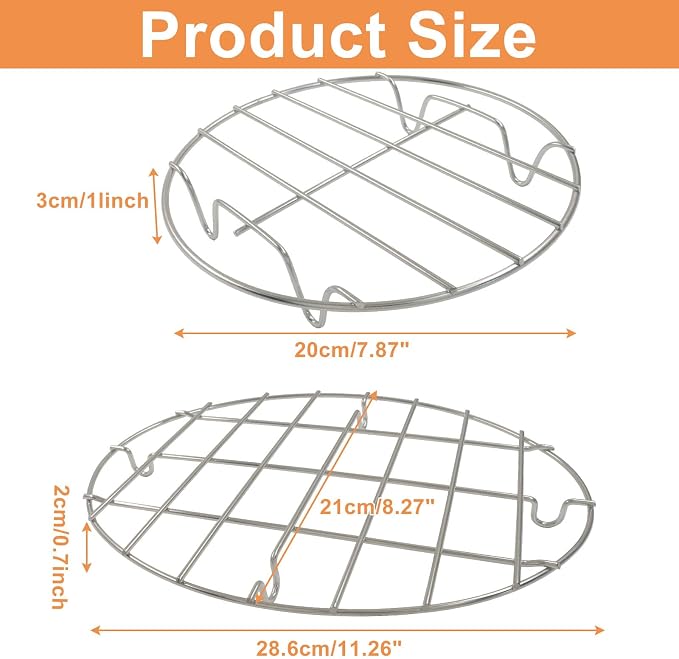 Murtenze 2 Pack Stainless Steel Cooling Rack, 11.3 x 8.3" Oval & 7.9" | Round Roasting Rack, Kitchen Baking, Roasting, Steaming