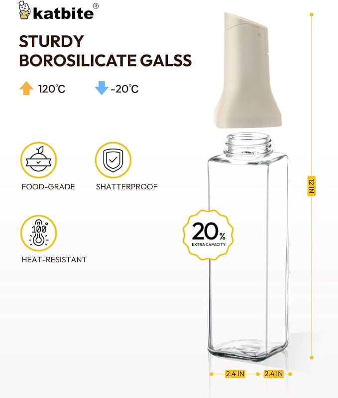 katbite 16oz Glass Olive Oil Dispenser Bottle for Kitchen Cooking - Leakproof Kitchen Essential with Precise Pouring Spout for Salad, Air Fryer, BBQ, Non-Stick Pans, Easy Refill and Use, Light Grey