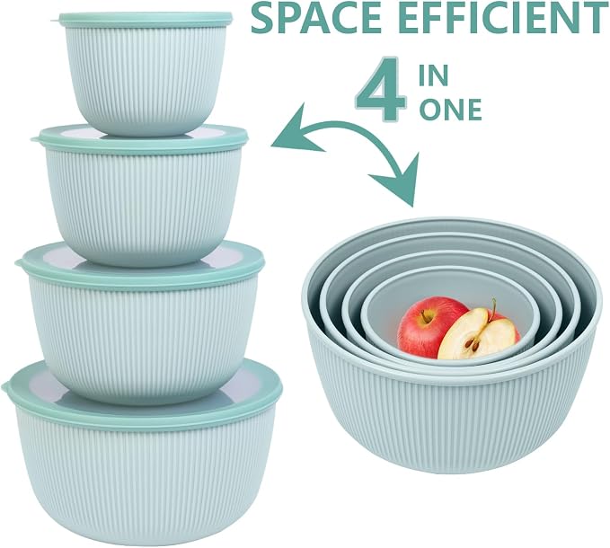 BoxedHome Mixing Bowls with Lids Set, 4.97 Quarts | BPA Free Plastic, Microwave Safe,Green