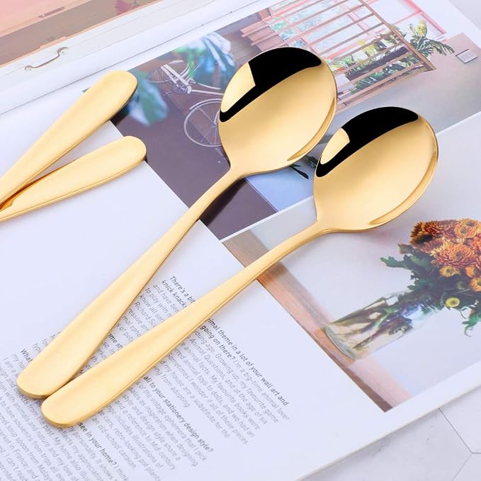 Buyer Star Bouillon Spoon Sets, 7-Inch Round Soup Spoons, Stainless Steel Finished Table Dinner Spoons