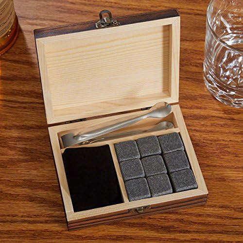 Oakmont Custom Engraved Whiskey Stones Gift Set - 11pc Set with 9 Whiskey Chilling Stones and Wooden Box