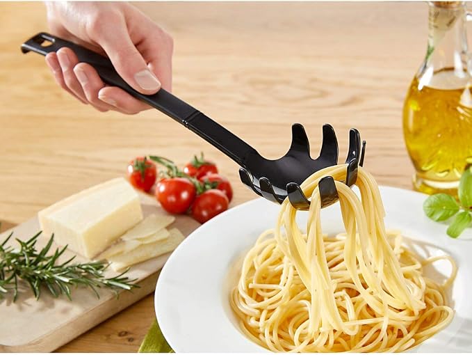 Fackelmann Nero Spaghetti, Plastic Kitchen Utensil, Pasta Spoon for Coated Pans and Pots (Colour: Black), Quantity: 1 Piece, 30 cm