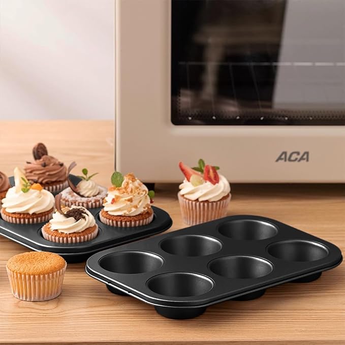 6 Packs Premium Steel Muffin Pan for Baking, Round Muffin Baking Pan, Baking Tray for Muffins, Cupcakes, Brownie(Black