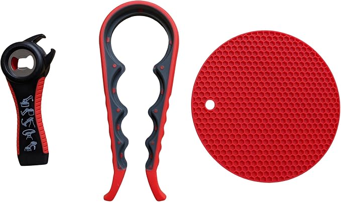Jar Opener for Seniors with Arthritis, Easy Open Jar Opener Set, 5-in-1 Bottle Opener & 4-in-1 Lid Opener with Non Slip Grip Pad, Heavy Duty Kitchen Tools for Weak Hands & Elderly