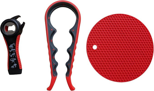 Jar Opener for Seniors with Arthritis, Easy Open Jar Opener Set, 5-in-1 Bottle Opener & 4-in-1 Lid Opener with Non Slip Grip Pad, Heavy Duty Kitchen Tools for Weak Hands & Elderly