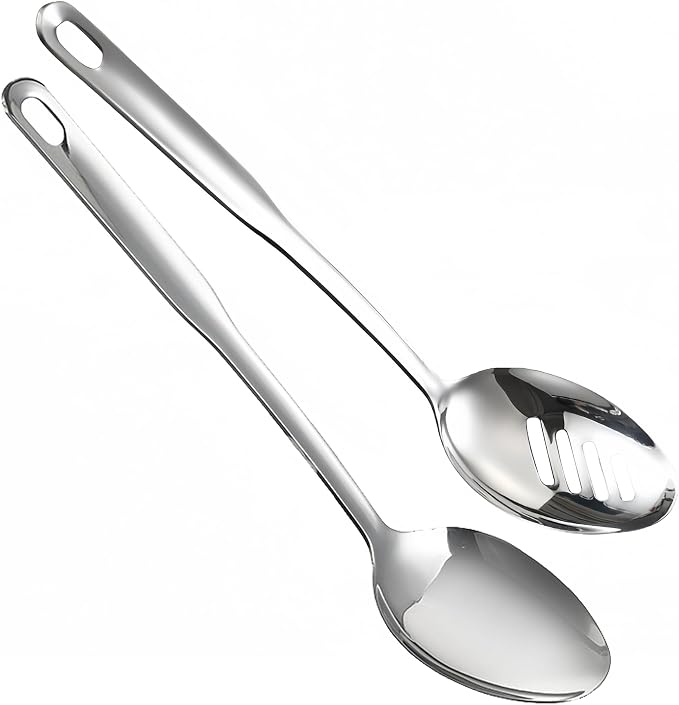 IMEEA Cooking Spoon Set SUS304 Stainless Steel Big Spoons for Serving Food Large Serving Spoons Basting Spoon Slotted Spoon, 12.8-Inch