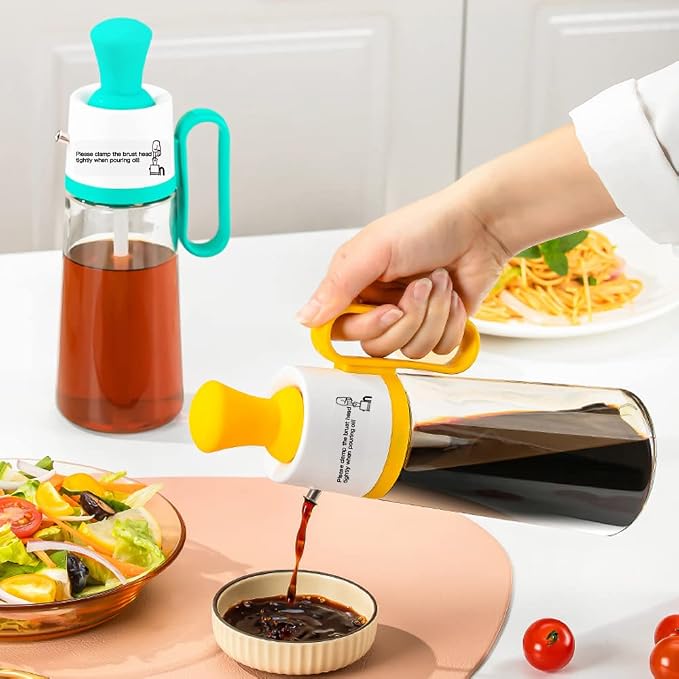 Oil Dispenser Bottle with Silicone Brush, 2 in 1 Dropper Measuring Glass Oil Bottle for Kitchen BBQ Grill Baking Air Fryer Oven (Yellow)