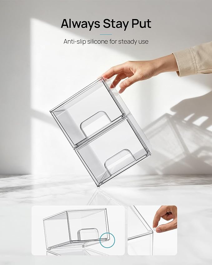 Vtopmart 10 Pack Small Clear Stackable Storage Drawers | Plastic Bathroom Makeup Organizer, For Vanity, Undersink, Kitchen Cabinets, Pantry, Home Organization