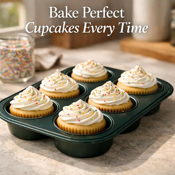 Wee's Beyond Non-Stick Muffin Pan 6 Cup – Easy Release Cupcake Pan 10.5 x 7.5 Inch Carbon Steel Muffin Tray for Baking – Durable Muffin Tins for Cupcakes, Muffins & Mini Cakes – Easy Clean Cupcake Tin