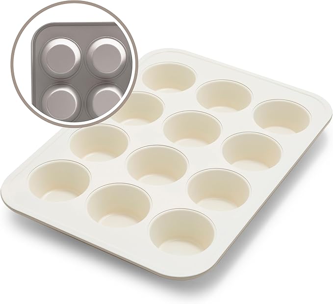 GreenLife 12 Cup Ceramic Nonstick Muffin Pan, Taupe