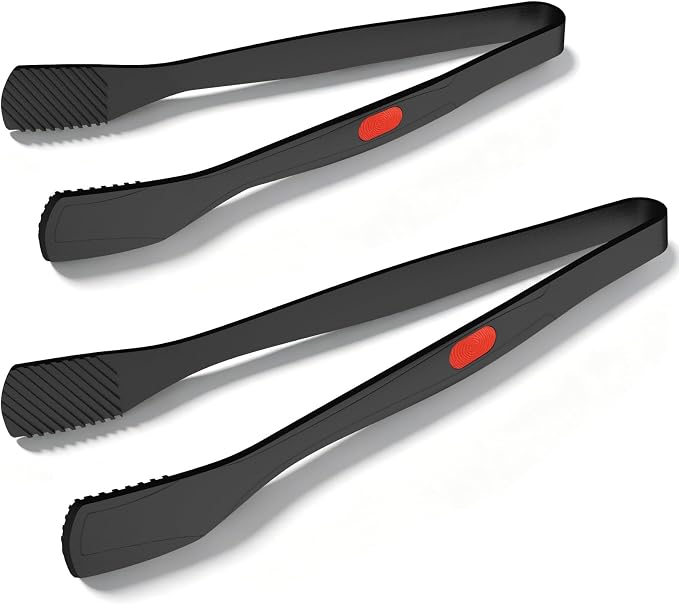 Beijiyi Kitchen Tongs for Cooking, 9" & 12" Set, Silicone Cooking Tongs with Silicone Tip for Nonstick Cookware, 600°F Heat Resistant, Stainless Steel Core, Great for Grilling and Serving Food (Black)