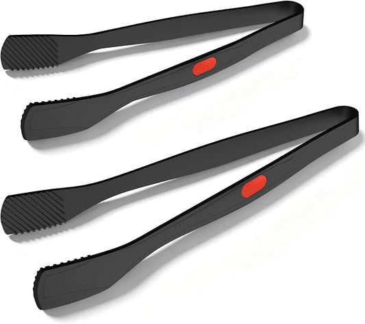 Beijiyi Kitchen Tongs for Cooking, 9" & 12" Set, Silicone Cooking Tongs with Silicone Tip for Nonstick Cookware, 600°F Heat Resistant, Stainless Steel Core, Great for Grilling and Serving Food (Black)