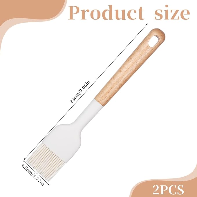Silicone Basting Pastry Brushes, 2 Pcs Heat Resistant Pastry Brush with Wooden Handle, Oil Brush Food Cooking Brushes Kitchen Utensils for BBQ, Butter, Sauce, Marinade, Baking, Grill Dishwasher Safe