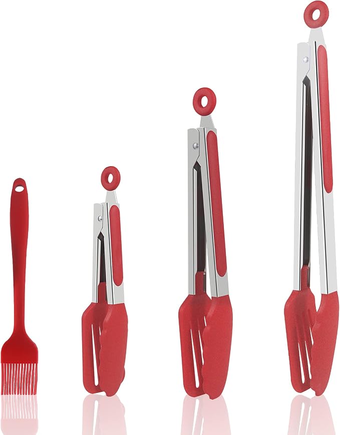 Premium Stainless Steel Locking Kitchen Tongs, Silicone Pliers, Non Stick Heat-Resistant Barbecue Pliers Set, Can be Used for Barbecue/Cooking/Picnic/Party Occasions