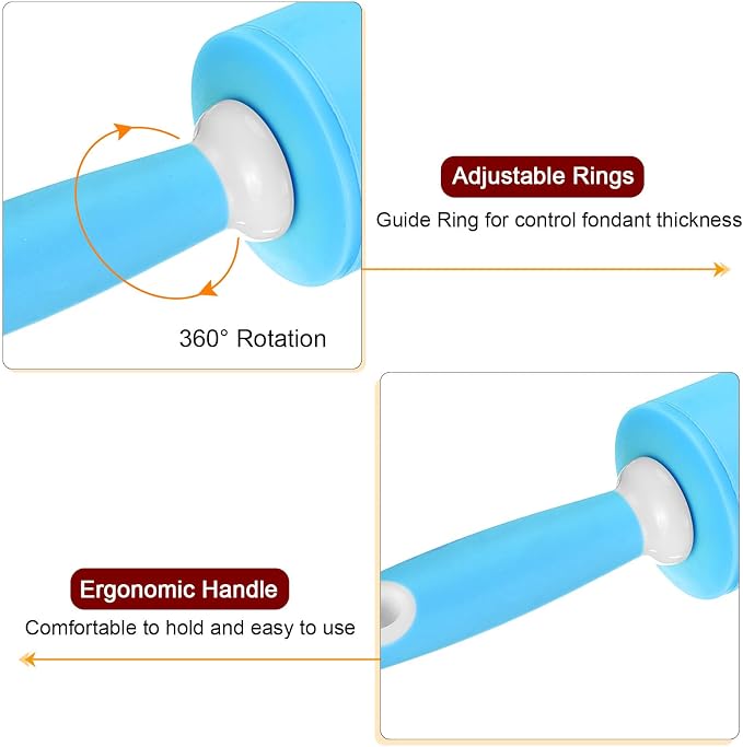 HARFINGTON Silicone Rolling Pins for Baking 20.5 Inch Rubber Handle Non-Stick Rolling Pin Small Roller Playdough Rolling Pins for Dough Pizza Pastry Fondant Kitchen, Blue