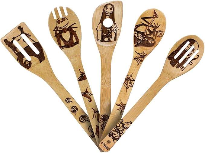 Nightmare Wooden Spoons Great Utensil Set Fun Idea Serving Utensils Burned Bamboo Spoons Kitchen House Warming Present Slotted Spoon 5 Piece