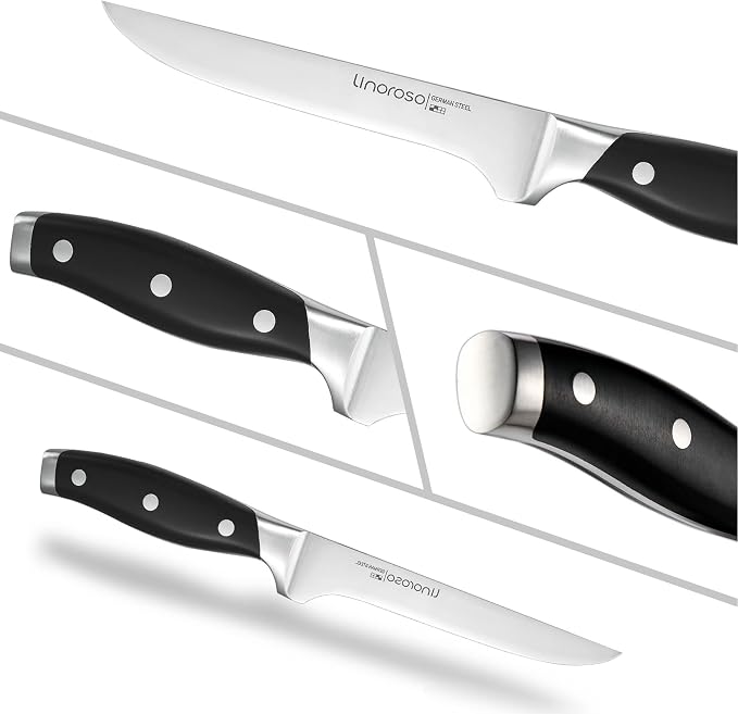 linoroso Boning Knife 5.7 inch Kitchen Knife with Elegant Gift Box, Sharp Forged German Carbon Stainless Steel Fillet Knife for Meat, Fish, Poultry, Full Tang, Ergonomic Handle