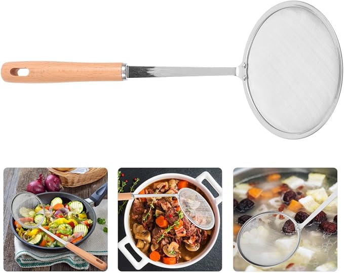 PRETYZOOM Stainless Steel Skimmer Spoon Colander Ladle Strainer Handle Oil Filtration Nut Milk Strainer