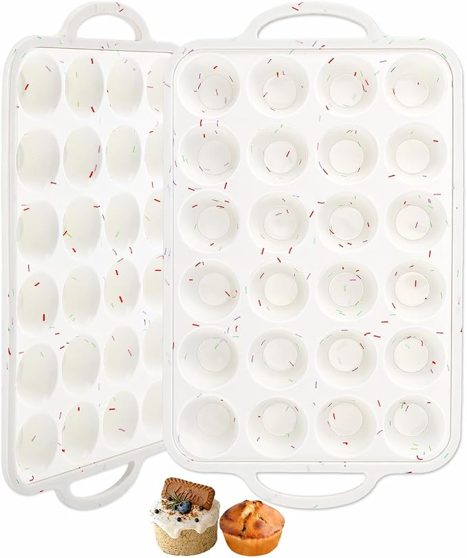 Silicone Mini Muffin Pans for Baking 24 Cup with Steel Frame Non-Stick, 2Pack Small Cupcake Pan, BPA Free Food Grade, Easy Release, Dishwasher Oven Freezer Microwave Safe for Muffin Tin Cake Pop Molds
