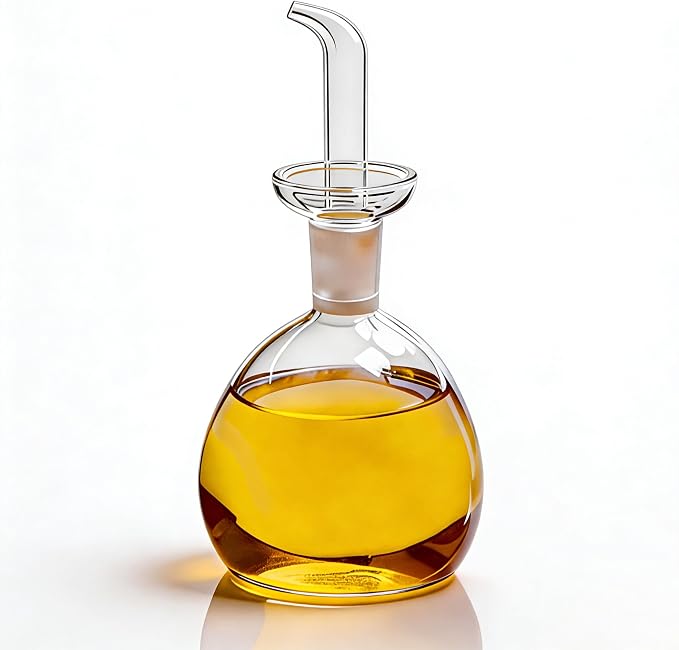 ELETON Round Non-Drip Glass Oil Bottle for Kitchen – 8 oz Dispenser with Pour Spout, Olive Oil Cruet, No Leak Design, Cruet