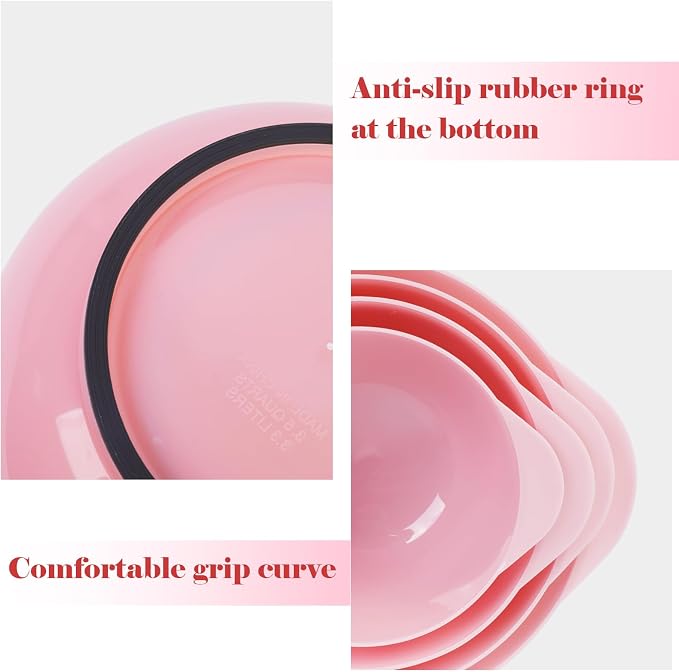 BoxedHom Classic Mixing Bowls Set of 4, BPA Free Microwave Safe,4.5 Quart | 3.5,2.5 and 1.7 QT, Non-slip Base Large Non-toxic Plastic Nesting Bowl with Pour Spout, Dishwasher Safe, for Prep, Cooking