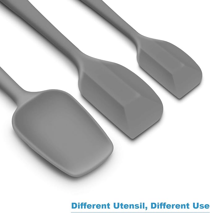 Silicone Spatula 3‑Piece Set Heat Resistant 600°F Non‑Stick Rubber Spatulas with Stainless Steel Core ALLWIN HOUSEWARE Large Spatula, Spoonula & Mini Spatula for Cooking & Baking, Grey