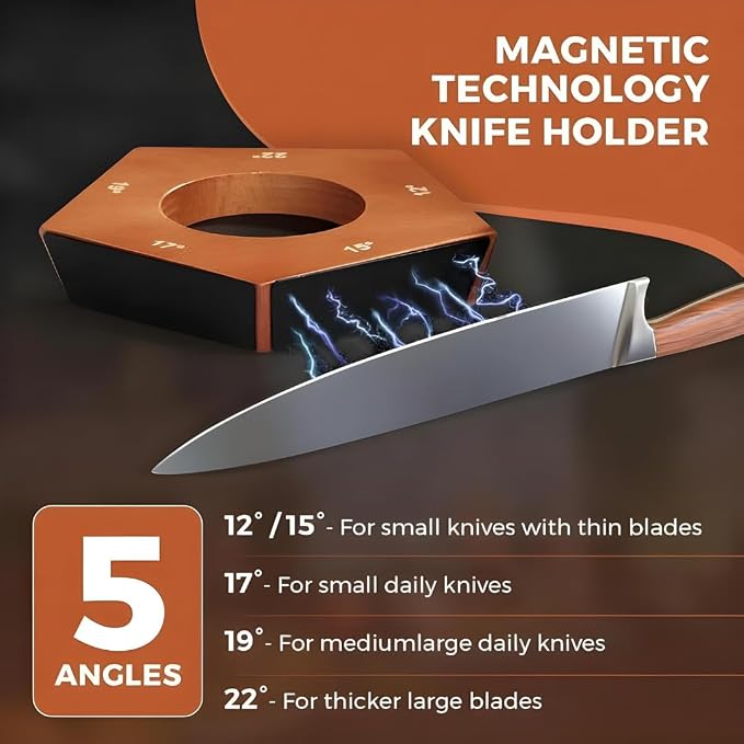 High Carbon Stainless Steel Rolling Knife Sharpener with 400, 1000 & 3000 Replacement Discs - Blunt Knife Sharpening Kit with 15 and 20 Degree Sharpening for Kitchen & Chef's Knives (DARK BROWN)