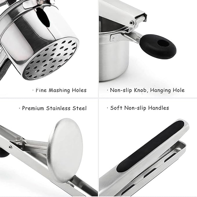Stainless Steel Potato Ricer With 3 Discs, Heavy Duty Potato Ricer for Mashed Potatoes, Large Capacity Potatoes Masher and Rice-r Kitchen Tool(COLOR:Black)