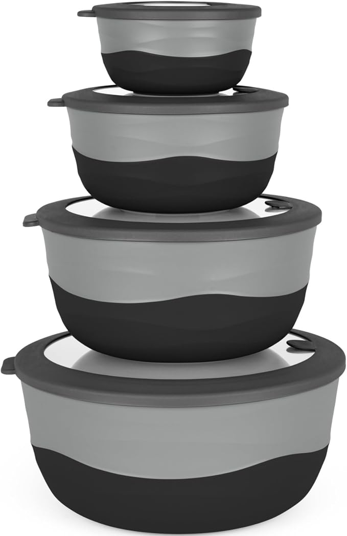 Pera Mixing Bowls with Lids, 8-Piece Airtight Leak-Proof Nesting BPA-Free Prep Bowl Set for Kitchen & Food Storage, Large 4200ml Capacity, Microwave & Dishwasher Safe(Black)