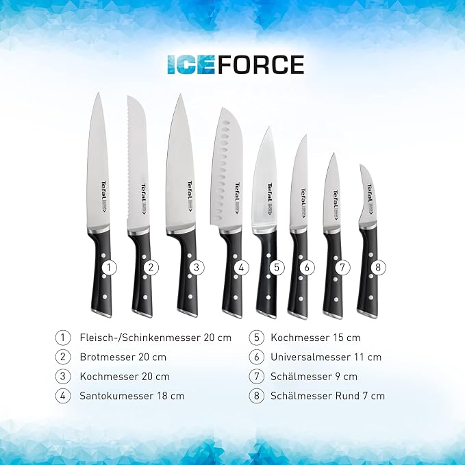 Tefal Ice Force 11cm Black Household Knife, Kitchen Knife, German Stainless Steel Blade, Durable Cutting and Sharp Performance, 10 Year Warranty K2320914